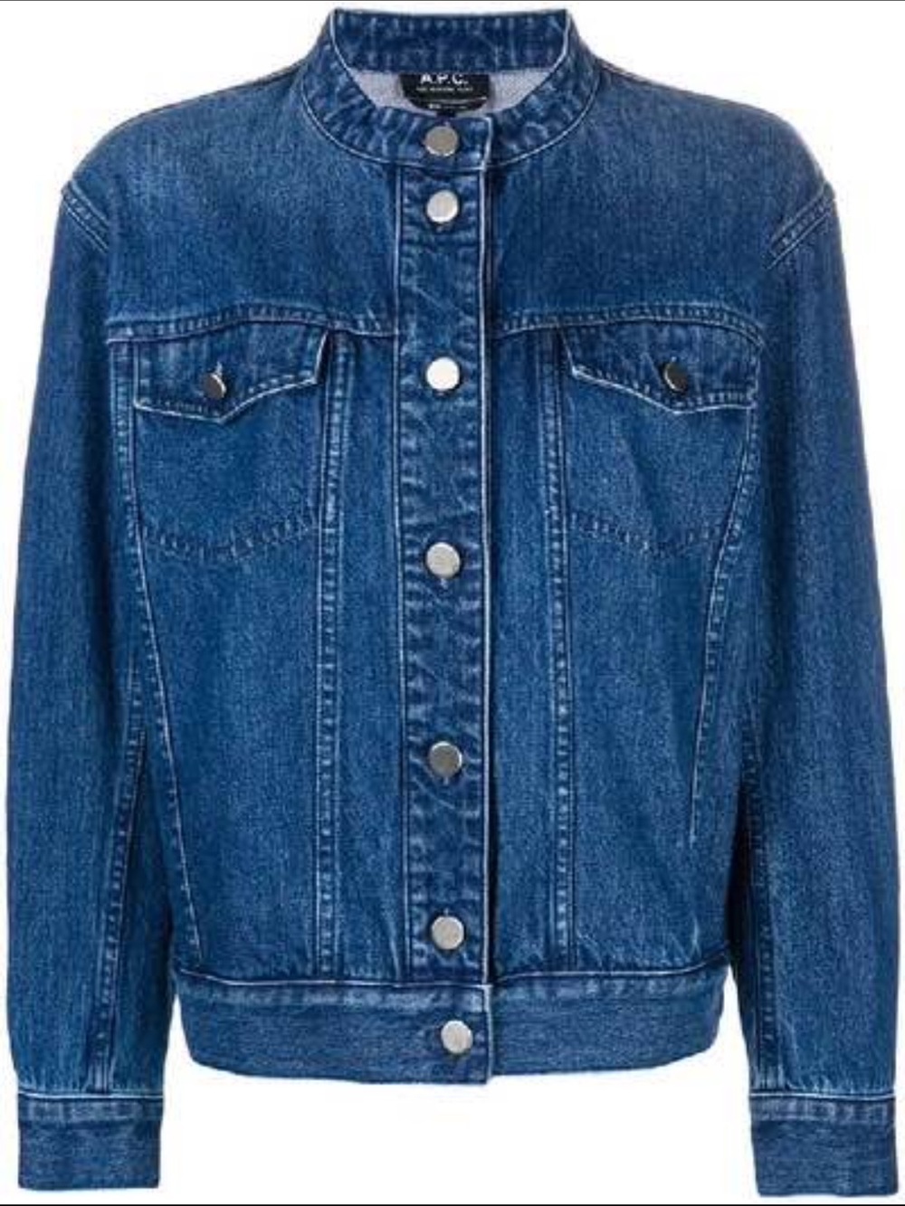 A.P.C. Dark Blue Denim Bailey Jacket with Snap Buttons and Mandarin Collar